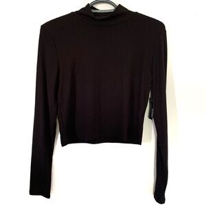 Ardene Black Long Sleeved Ribbed Cropped Top Size Medium New